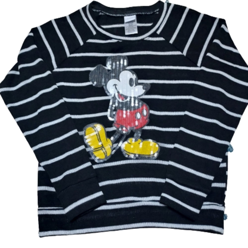Disney Jerry Leigh black and white stripe sequin Mickey Mouse sweater